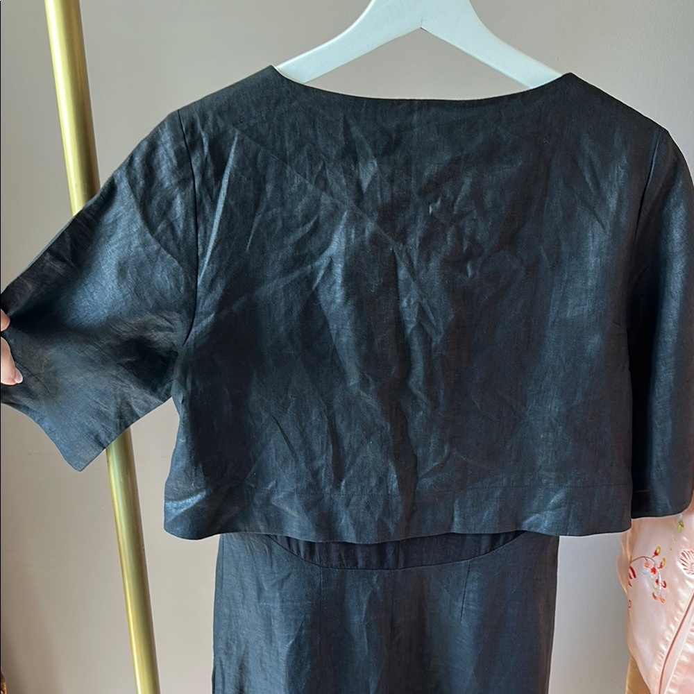 Dorothee Schumacher Elegant Black V-Neck Linen/Silk Dress Size 2 - Picture 5 of 7